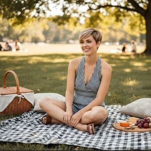 Wild Honey 100% Cotton Gingham Halter Open Back Romper